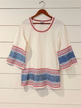 Les Canebiers Boho Aztec Tribal Tunic Top Festival Coastal Core M Hippie Top